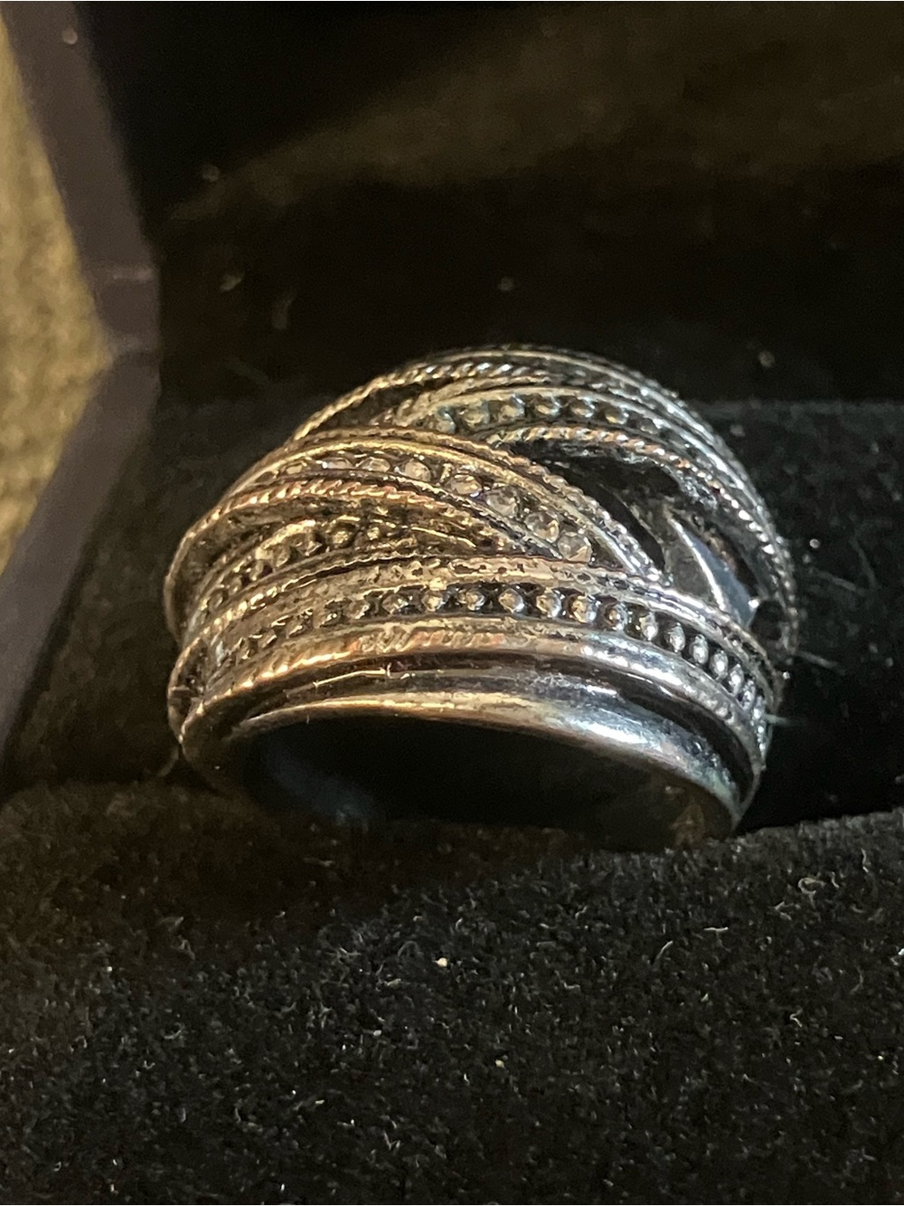 Inspired David Yurman wide band crossover silver sparkling  Ring -
velvet box 🎁